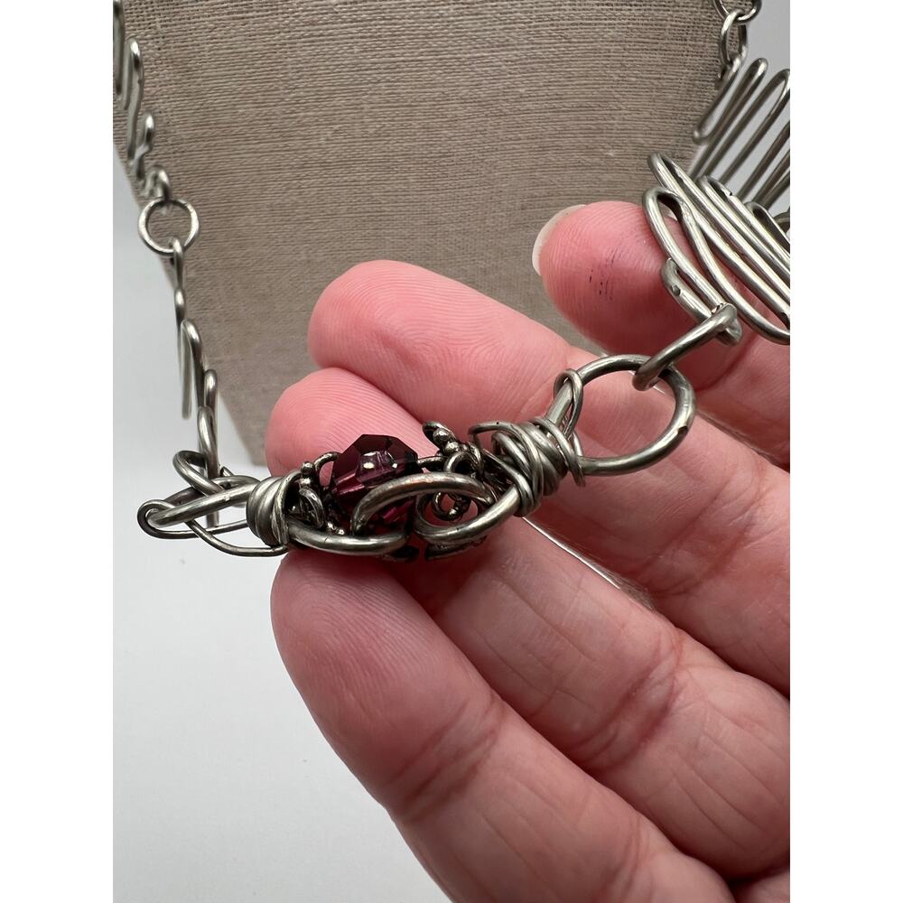 Handmade‎ Silver Tone Industrial Wire Necklace Artisan Wearable Art Statement - Picture 6 of 9